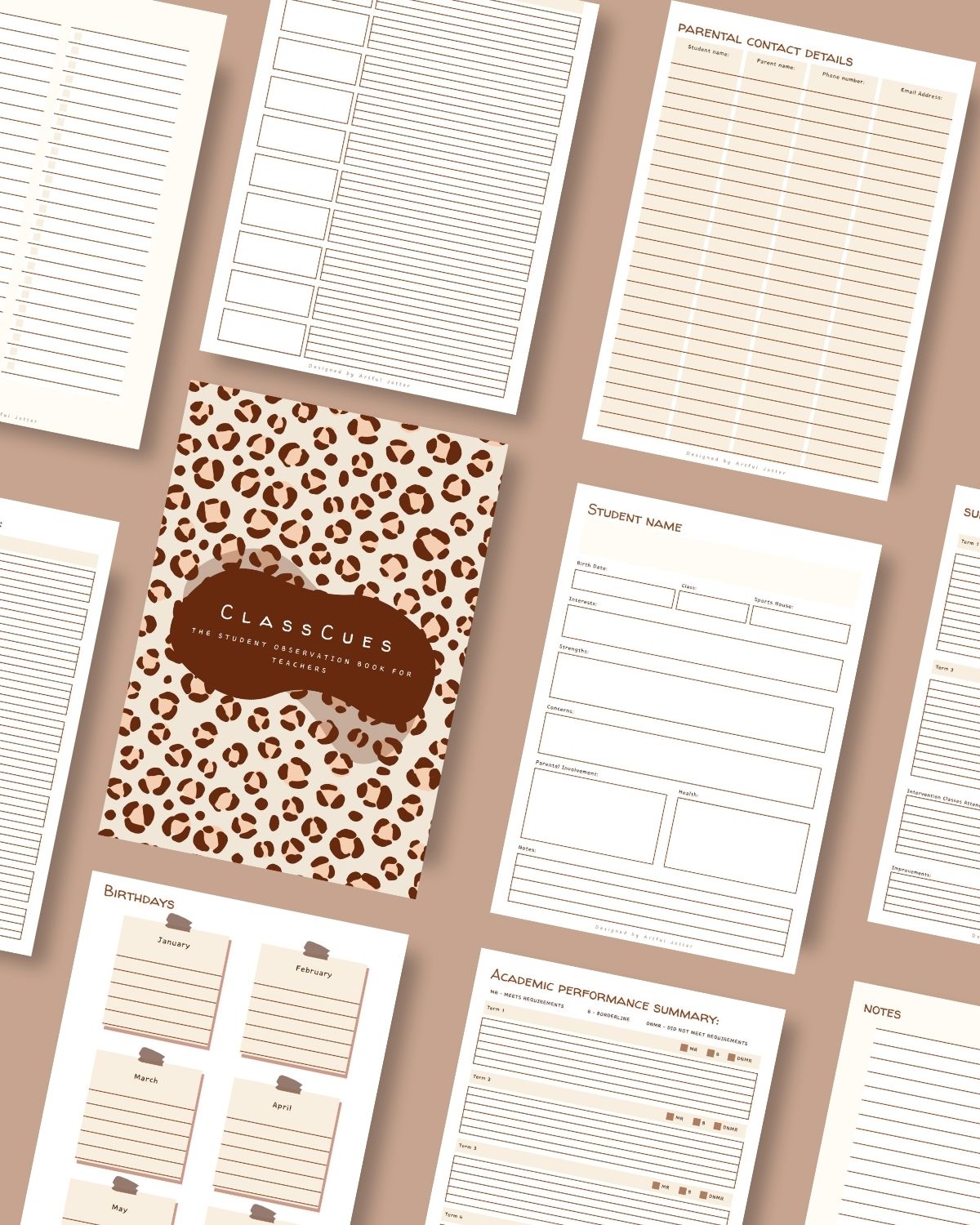 Inside page preview of ClassCues student profile layout.