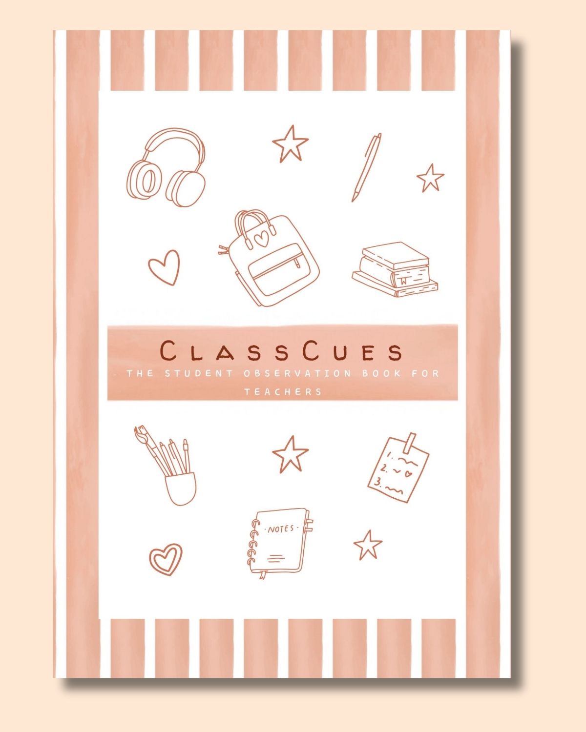 ClassCues Teacher Observation Book — Peach Stripes printable cover