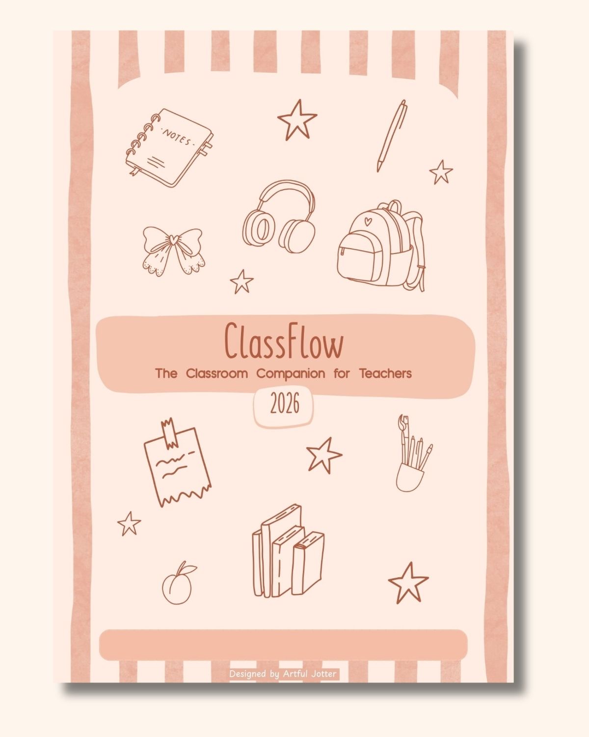 ClassFlow Teacher Planner — Peach Stripes cover mockup