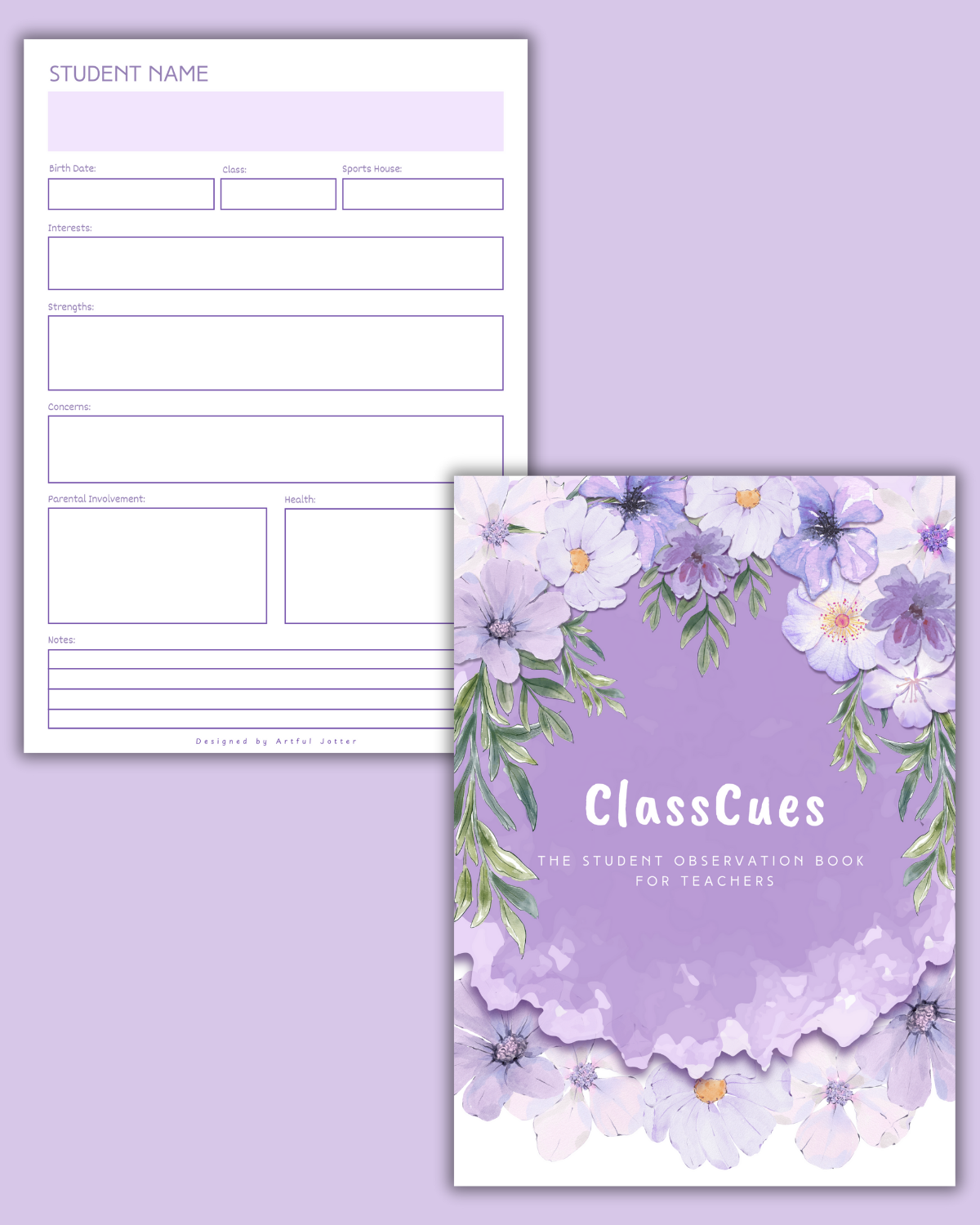 ClassCues — Teacher Observation Book (Purple Florals Printable PDF)