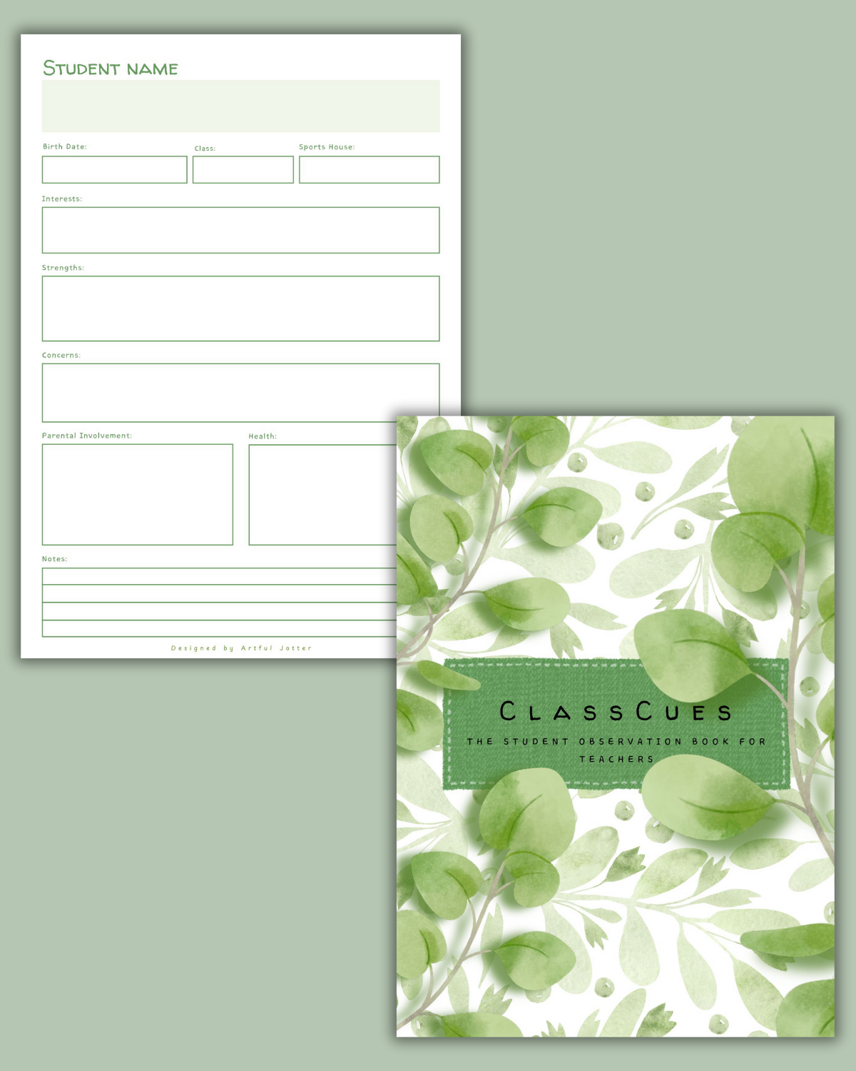Printable A4 & A5 student observation pages, Green Leaves design