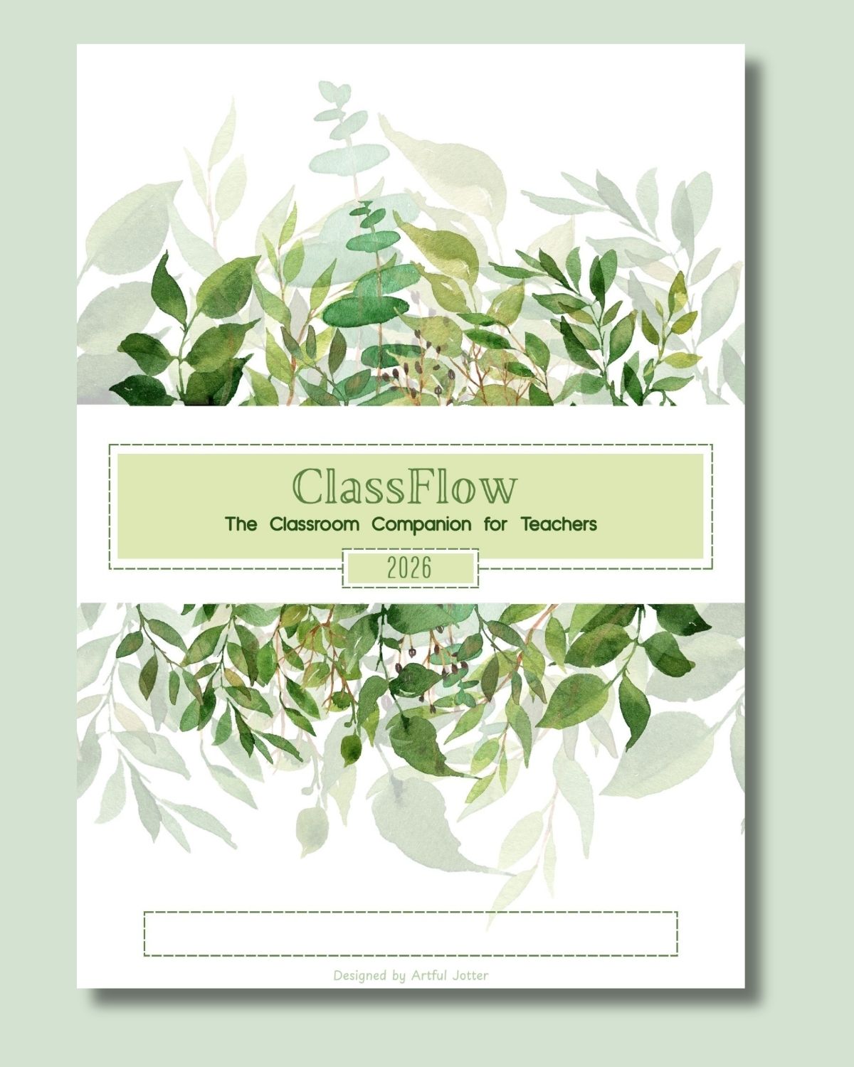 ClassFlow Teacher Planner — Green Leaves printable cover design