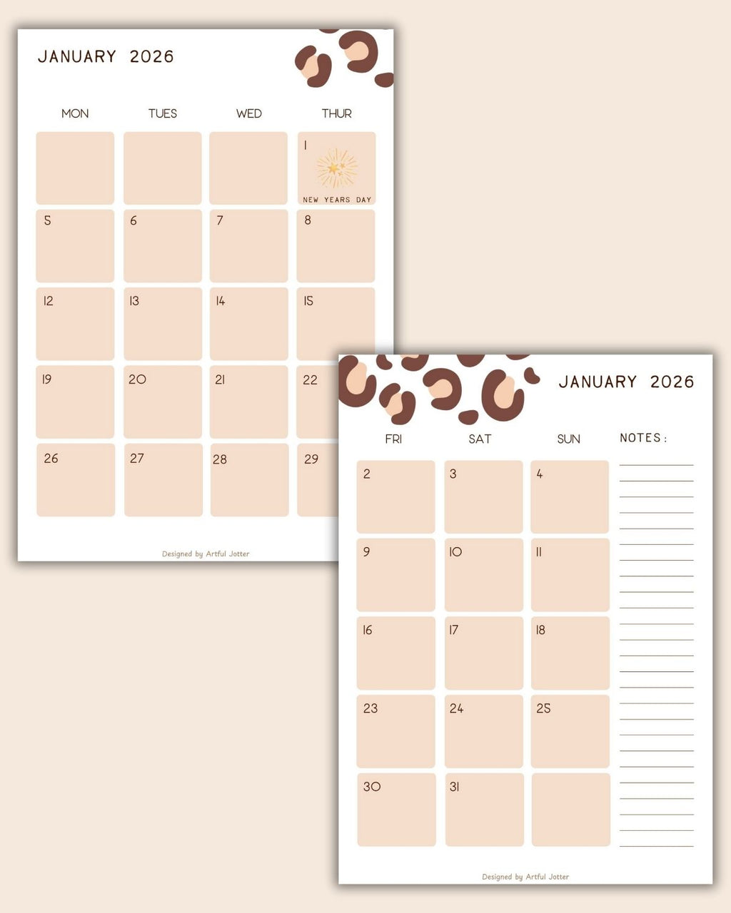 Planner preview pages — monthly spread 